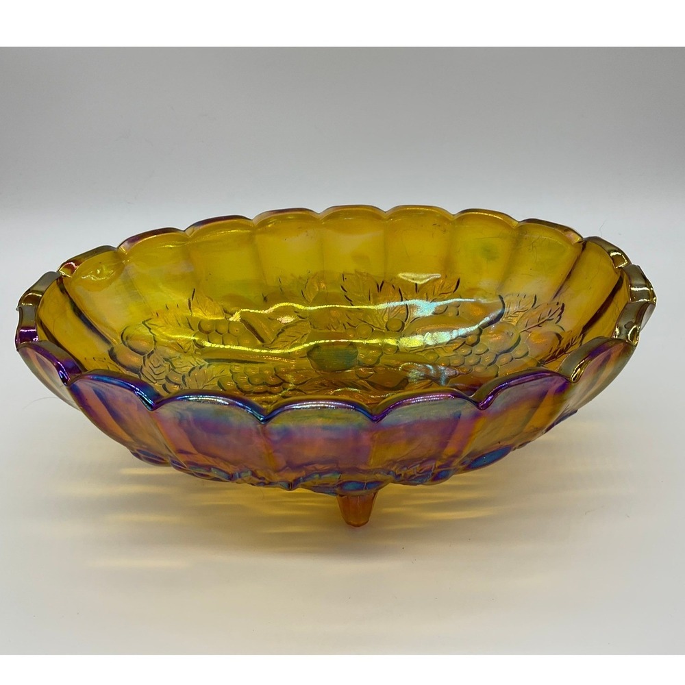 Indiana Glass Harvest Grape Bowl Unisex Large Marigold Iridescent Carnival Glass
